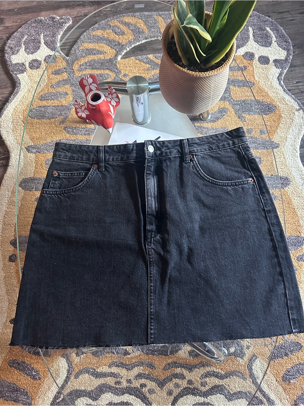 Top Shop Black Denim A-Line Mini Skirt - Classic Women's Skirt